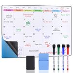 POPRUN 60×40cm Whiteboard Family Calendar Monthly Planner for Wall,Self Adhesive Dry Erase Board Sheets Stick on Any Smooth Surface,Reusable Weekly Meal Planner Board Family Organiser Monday to Sunday