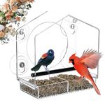 Jarkyfine Window Bird Feeder for Outside - Clear Window Bird Feeders Outdoor Suction, Bird Feeder Window Mounted, Detachable Seed Tray, Easy to Clean and Refill, Bird Lover Gifts for Cats Elderly