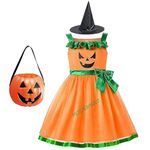 MODERNAZ Pumpkin dress for girls | unisex halloween pumpkin vegetable costume children fancy dress 2-10 yrs (Orange and green pumpkin, 9-10 years)