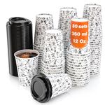 80 Paper Cups Coffee to Go - 12 Ounces Coffee Cups with Lids and Wooden Stirrers for Serving Coffee, Tea, Hot and Cold Drinks