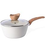 nuovva Non Stick Saucepan with Lid – Induction Small Saucepan – Cream Granite Saute Pan – Small Cooking Pot for Electric, Gas & Induction Hobs – Soup Pan - 18cm