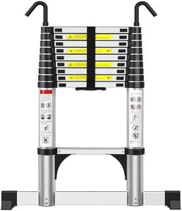 Exleiter Telescoping Ladder 2.9M, Extension Ladder with Hooks and Stabiliser Aluminium Folding Loft Ladder, Adjustable Step, Home Storage, Attic, Maintenance Garden etc, Max Load 150kg/330lb
