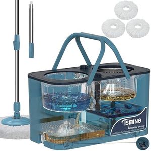 RinseWise Mop and Bucket with Wringer Set,Separates Dirty and Clean Water,4-Chamber Design,Spin Mop and Bucket System,Wet & Dry Use,Best Home Floor Cleaning Tools with 3 Replacement Mop Heads,4X Wheel