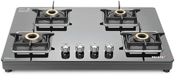 Sujata Premium Gas Stove | 9 Years Warranty | 4 Burner Gas Stove Glass Top, SABAF, ISI Certified, LPG & PNG Compatible, 360° Rotating Brass Gas Nozzle, Jumbo Brass Burner (Black)