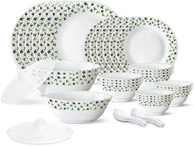 Borosil Gourmet Dinnerware Set for 6, 35 Pieces, White Dinner Plates and Bowls Sets, Chip Resistant Tempered Opal Glass, Stain Resistant, Dishwasher & Microwave Safe Dinner Set for Gifting, Serves 6