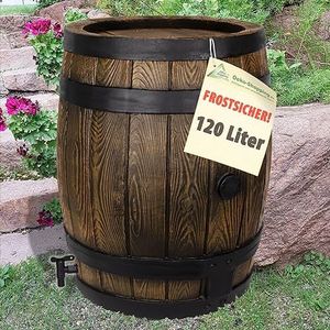 REGENTONNE REGENFASS WASSERFASS REGENWASSERBEHÄLTER REGENWASSERFASS GARTENFASS Eichenfass (120L) Braun