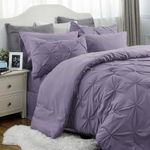 Bedsure Grayish Purple Comforter Set Queen - Bed in a Bag Queen 7 Pieces, Pintuck Beddding Sets Green Bed Set with Comforter, Sheets, Pillowcases & Shams