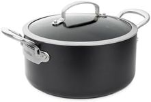 GreenPan Barcelona Hard Anodized Healthy Ceramic Nonstick 24 cm/5.1 Litre Casserole Pot with Glass Lid, PFAS Free, Stainless Steel Handle, Extra Strong Scratch Resistant, Induction, Oven Safe, Black