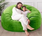 WhatsBedding [Velvet Fabric] Large Bean Bag Chair: 3 ft Memory Foam Bean Bag Chairs for Teens with Filling,Kids Bean Bag Chair with Filler Included,Soft Faux Fur Fabric,Lime,3 Foot