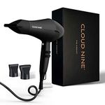 CLOUD NINE The Airshot Hair Dryer | Fast Compact 2000w All Hair Types | Variable Temperature Control Low Mid High | Two Nozzles Included | Anti Static Technology Super Compact Powerful (Black)