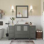 Vanity Art 54 inch Single Sink Bathroom Vanity Combo Set 8-Drawers, 1-Shelf, 3 Cabinet Engineered Marble Top and Ceramic Sink Bathroom Cabinet with Mirror - VA3130-54-G