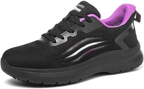 Treesky Non Slip Work Shoes for Women in Food Service - Slip Resistant, Comfortable & Lightweight Sneakers, Suitable for Restaurant, Kitchen & Nursing Crews (Black & Purple, Size 6.5)