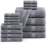 LANE LINEN 16 PC Bath Towels - 100% Cotton Towels for Bathroom, Premium Quality Hotel Towels, Highly Absorbent Bathroom Towel Set, Super Soft, 4 Bath Towels, 4 Hand Towels, 8 Wash Cloths - Cool Grey