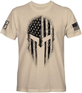 USA American Spartan Molon Labe Patriotic Men's T Shirt (Sand, 2XL)