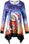 SSLR-Ugly-Christmas-Shirt-for-Women-Funny Xmas Holiday Tee Shirts 3/4 Sleeves Crew Neck Lightweight Casual (Medium, Purple(1100))