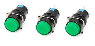 KAMCON? 16mm Push Button Switch Momentary Round Cap LED Lamp Red, Yellow,Blue,Green Light DC 24V SPDT 5 Pin (3 Nos of Green)