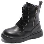 DADAWEN Kid's Boy's Girl's Fashion Retro Lace-Up & Two-Side Zipper Ankle Booties- Black 2 US