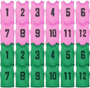 Vabean 24 Pack Nylon Mesh Scrimmage Team Practice Vests Pinnies Jerseys Train Vest for Adult Sport Basketball Soccer Football, Pink, Grass Green