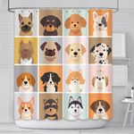 AIBIIN Animal Dog Shower Curtain Cute Fun Colorful Checkered Painting Bath Curtains Durable Waterproof Fabric Bathtub Home Decor with 12 Hooks 180x180cm