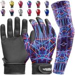 Exxact Sports Youth Batting Gloves with Arm Sleeve - Baseball Batting Gloves Youth Boys, Softball Batting Gloves for Women (Youth S/M, Lazer)