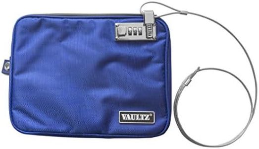 Vaultz Money Bag with Lock - Water-Resistant Combination Locking Pouch w/Tether for Cash, Pool, Beach, Bank, or Travel - 7.5 x 9 Inches, Medium, Blue