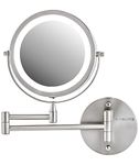 Ovente Lighted Wall Mount Makeup Mirror 7 Inch 1X 7X 360 Degree Double Sided, Round LED Magnifier, Extending & Retractable Arm, Compact & Cordless, Battery Powered, Nickel Brushed MFW70BR1X7X