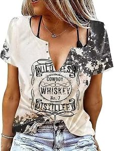 Cowboy Whiskey Criss-Cross Hollow Out T-Shirt Women Western Country Music Shirt Vintage Cowgril Short Sleeve Tops, As Shown-001, Large