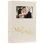 Lanpn Wedding Photo Album 6x4 300 Pocket Photos Slip in, Linen Cover Large Capacity Newlywed Marriage Window Album Hold 300 Horizontal Photos (Mr & Mrs, Beige)