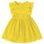 Csbks Toddler Girls Cute Pompoms Lace Floral Elegant Retro Swing Party Dress Mustard Yellow 140