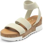 Athlefit Women's Wedge Sandals Platform Sandals Cork Elastic Strap Sandals Size 7 Beige