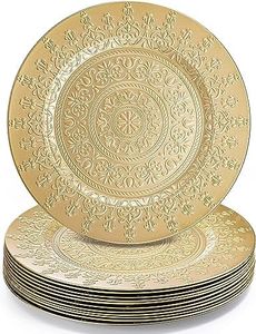 Youeon 12 Pack Gold Charger Plates, 13 Inch Plastic Chargers for Dinner Plates, Floral Pattern Decorative Plates for Table Setting, Party, Wedding, Catering Event, Christmas