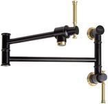 Lava Odoro Matte Black and Brushed Gold Pot Filler, Two-Attachment Wall Mount Pot Filler Faucet Black and Brass Folding Kitchen Pot Filler Single Hole with Double Joint Swing Arm, PF312-GB