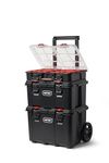 Keter Stack-n-Roll Mobile Work Tool Boxes Storage and Organization, 3 Piece Resin Modular Toolbox System