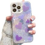 mobistyle Designed for iPhone 16 Pro Max Cover Cool Shining Shell Love Heart Pattern Design with TPU Edges Phone Back Cover Case for Girls Women (Purple)