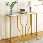 SogesHome 43.3 inch Console Table Long Entryway Table with Faux Marble Top and Golden Metal Frame Narrow Sofa Table Modern Entrance Table for Entryway, Hallway, Living Room