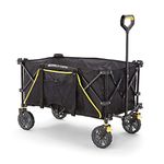 Gorilla Carts 7 cu ft 185L Capacity Foldable Festival Wagon Collapsible Durable All Terrain Utility Pull Camping Wagon with Oversized Bed and Built-in Cup Holders, Garden Trolley Black Load up to 70kg