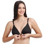 QUME99 Women's Cotton Non-Padded Wire Free Plunge Bra (B, Black, 30B)