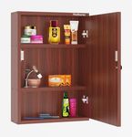 Madhuran Engineered Wood Wall Mounted Bathroom Mirror Cabinet with Storage 3 Box (Matte Teak) Home Furniture Bedroom Living Room Wash Basin Washbasin Dressing Makeup Organizer