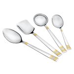 FnS RAGA 24 Karat Gold Plated Stainless Steel Serving Set of 4 (1 Rice Serving, 1 Veg Serving Large, 1 Gravy Ladle, 1 Serving Spoon Large) for Home, Kitchen and Dinning