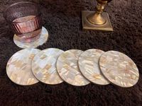 The Raavya 4" Mother of Pearl Designer Coasters Set of 6 | Durable Coasters for Cups/Mugs | Round Drink Mats for Dining Table for Hot Pots | Decor Item for Diwali | Perfect Diwali Gift