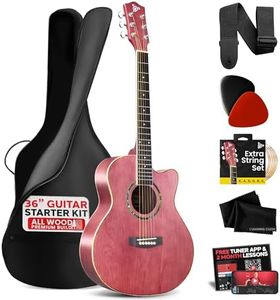 Pyle Acoustic Guitar Kit, 3/4 Junior Size All Wood Steel String Instrument for Beginner Kids, Adults, 36" Deep Ruby Mauve