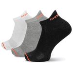 Merrell Unisex-adults Men's and Women's Cushioned Cotton Low Cut Tab Socks - Unisex 3 Pair Pack - Breathable Mesh Zones, Black/White/Gray, Small-Medium - Fit Men Shoe Size 5-8.5, Women Shoe Size 5-9.5