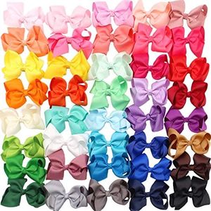 JOYOYO 40Pcs 4.5" Hair Bows Alligator Clips Grosgrain Ribbon Big Bows Clips For Girls Toddlers Kids Children