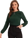 Allegra K Women's Day Work Tops Chiffon Shirt Semi Sheer Keyhole Neck Elegant Blouse Army Green M