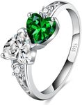 ETERMBOL Personalized 2 Birthstone Women Heart Promise Ring Statement Ring for Women 925 Sterling Silver Promise Ring for Her Anniversary Valentines Size 5-9, cz&created emerald