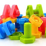 TOMYOU 32 pcs Shapes Nuts and Bolts Stacking Toys - STEM Color Sorting Learning Games - Montessori Building Construction Kids Matching Game for Preschoolers - Construction Fine Motor Skills for Kids