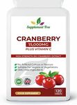 Triple Strength Cranberry Tablets 15,000mg | 120 Vegan Tablets with VIT C | High Strength Cranberry Extract Tablet for Men & Women | Cranberry Pills Supplement | UK Manufactured