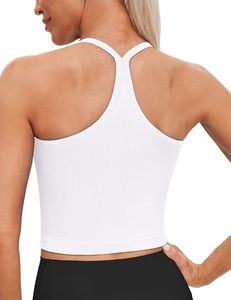 MathCat Workout Crop Tank Tops for Women-Spaghetti Straps Racerback Longline Sports Bras Ribbed Padded Yoga Tops White