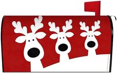 Merry Christmas Elk Mailbox Cover 21x18 Inch, Red Christmas Reindeer Post Letter Box Covers, New Year Holiday Xmas Magnetic Waterproof Mail Wraps for Outdoor Yard Garden Standard Mailbox Decor