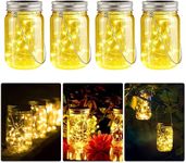 UOUNE Solar Garden Hanging Lanterns 4 Pack,Solar Powered Mason Jar Lights 20 LEDs Waterproof,Fairy String Glass Lights Indoor Outdoor for Tabletop Patio Courtyard Wedding Party Christmas(Warm White)